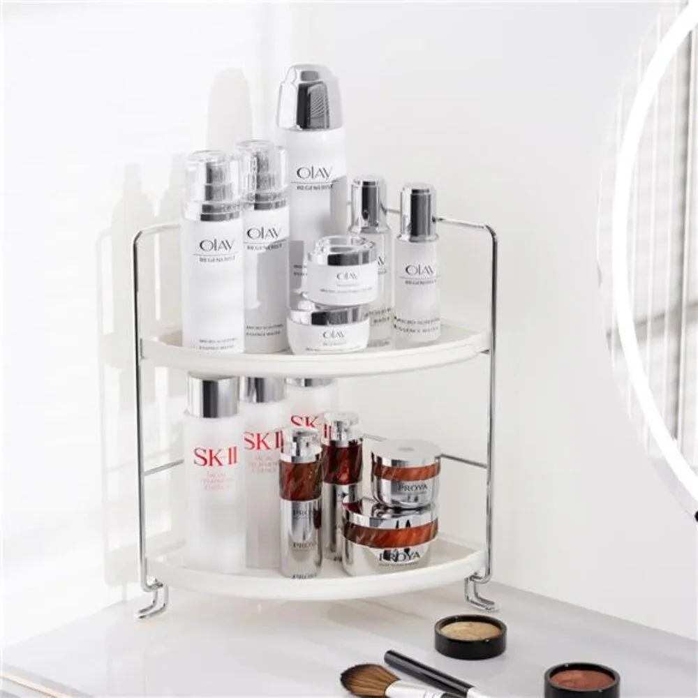 2-Tier Corner Bathroom Counter Organizer, Tool-Less Installation Vanity Shelf